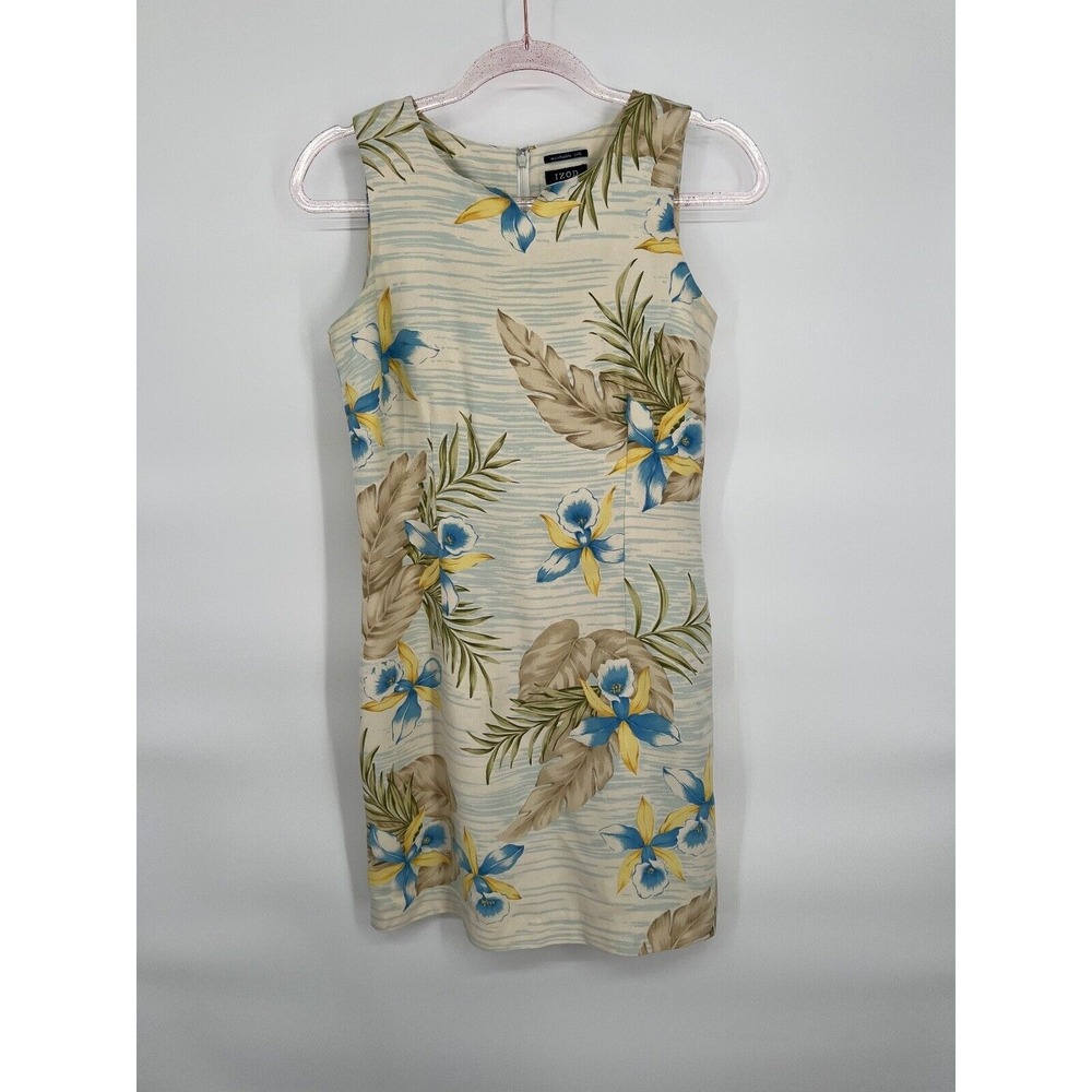 IZOD Silk Dress Floral Sleeveless Summer Casual Party Dress Size 4‎